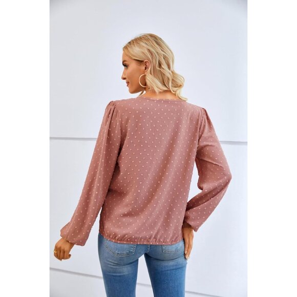 Women's Chiffon V Neck Blouse Large Casual Dressy Long Sleeve Top - Picture 3 of 4